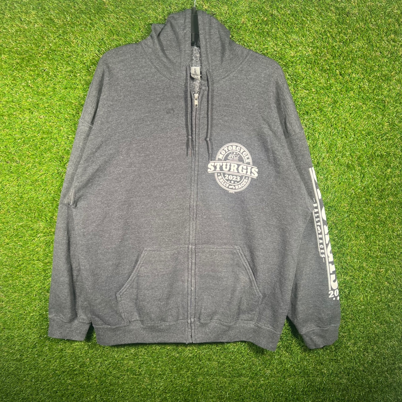 Gildan Sturgis Motorcycle Rally 2023 Zip Hoodie Mens Xl Charcoal Gray 83rd